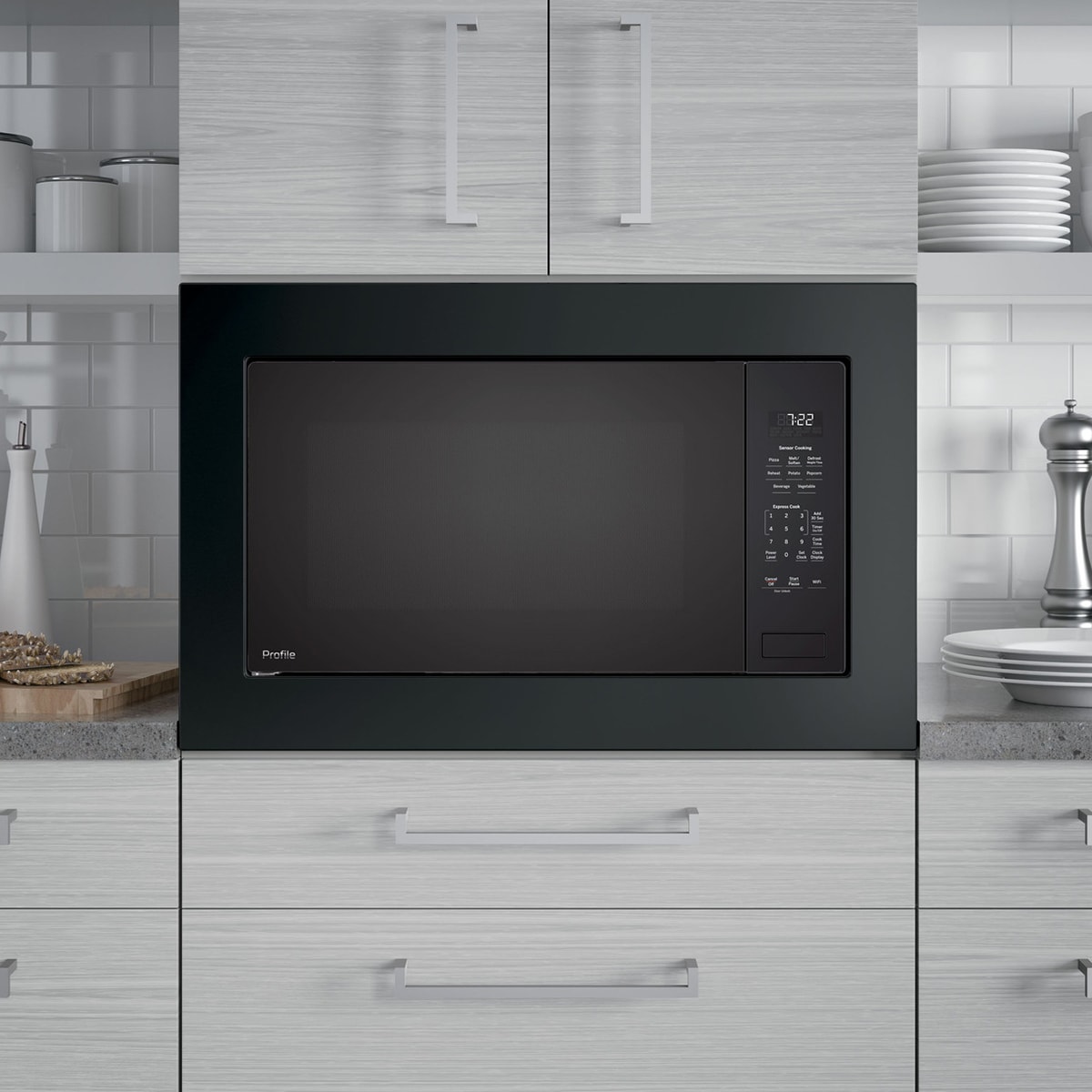 GE Profile 25 in. 2.2 cu. ft. 1100W Smart Built-In Microwave with Sensor Cooking - Black, Black, hires