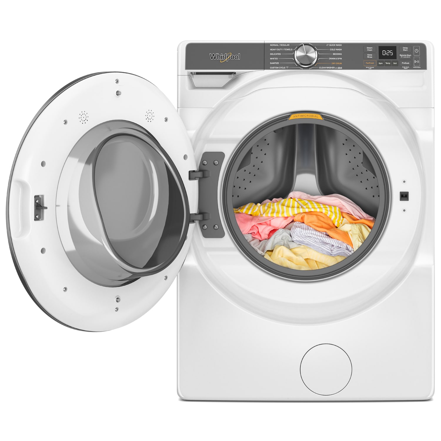 Whirlpool 27 in. 5.0 cu. ft. Smart Stackable Front Load Washer with FreshFlow Vent System, Sanitize & Steam Cycle - White, White, hires