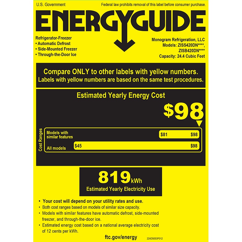 Monogram 42 in. 24.4 cu. ft. Built-In Smart Counter Depth Side by Side Refrigerator with Ice & Water Dispenser - Stainless Steel, , hires