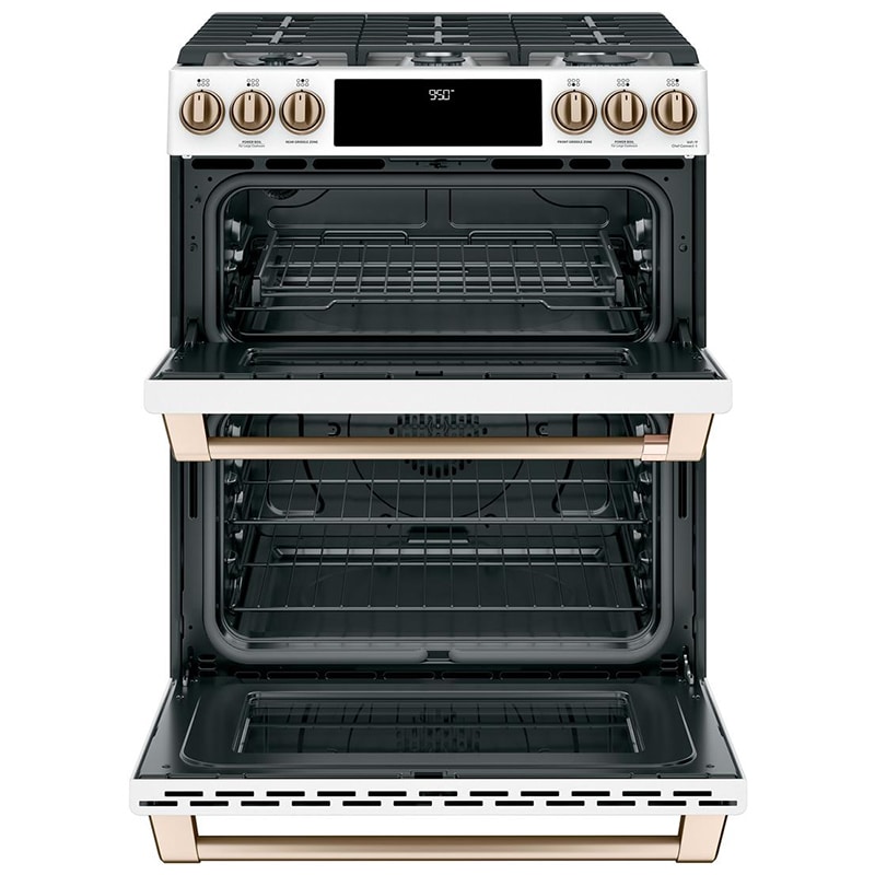 Cafe 30 in. 7 cu. ft. Smart Air Fry True European Convection Double Oven Slide-In Dual Fuel Range with 6 Sealed Burners & Griddle - Matte White, Matte White, hires