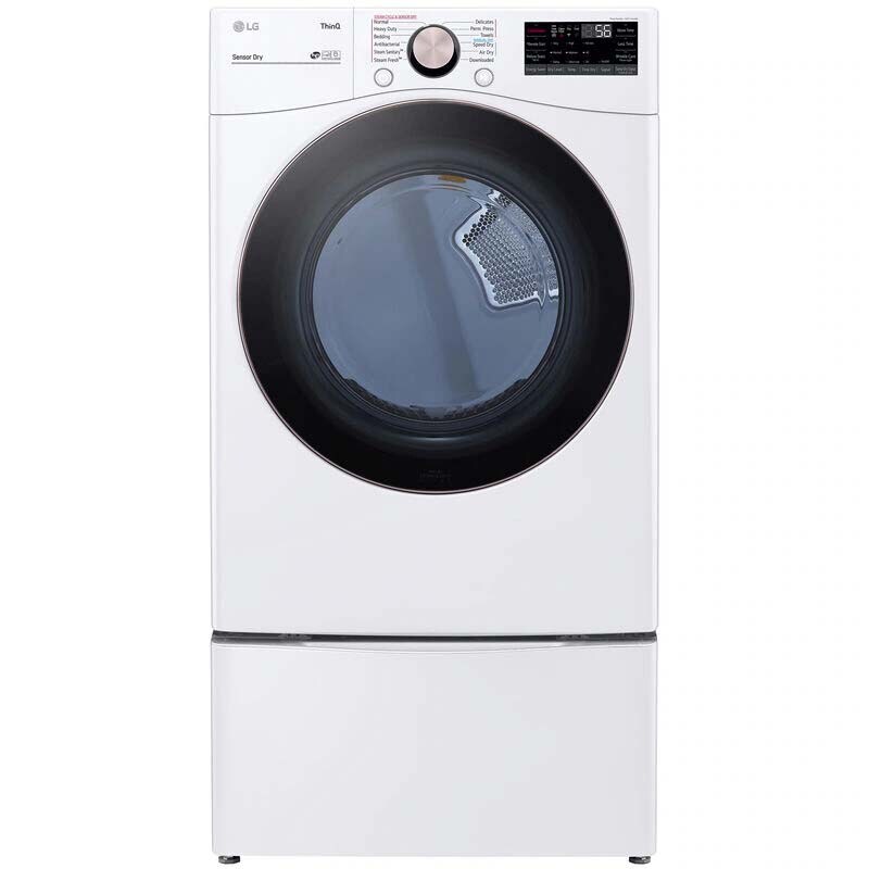 LG 27 in. 7.4 cu. ft. Smart Stackable Round-Door Electric Dryer with Built-In Intelligence, Sensor Dry, Turbo Steam, Sanitize & Steam Cycle - White, White, hires