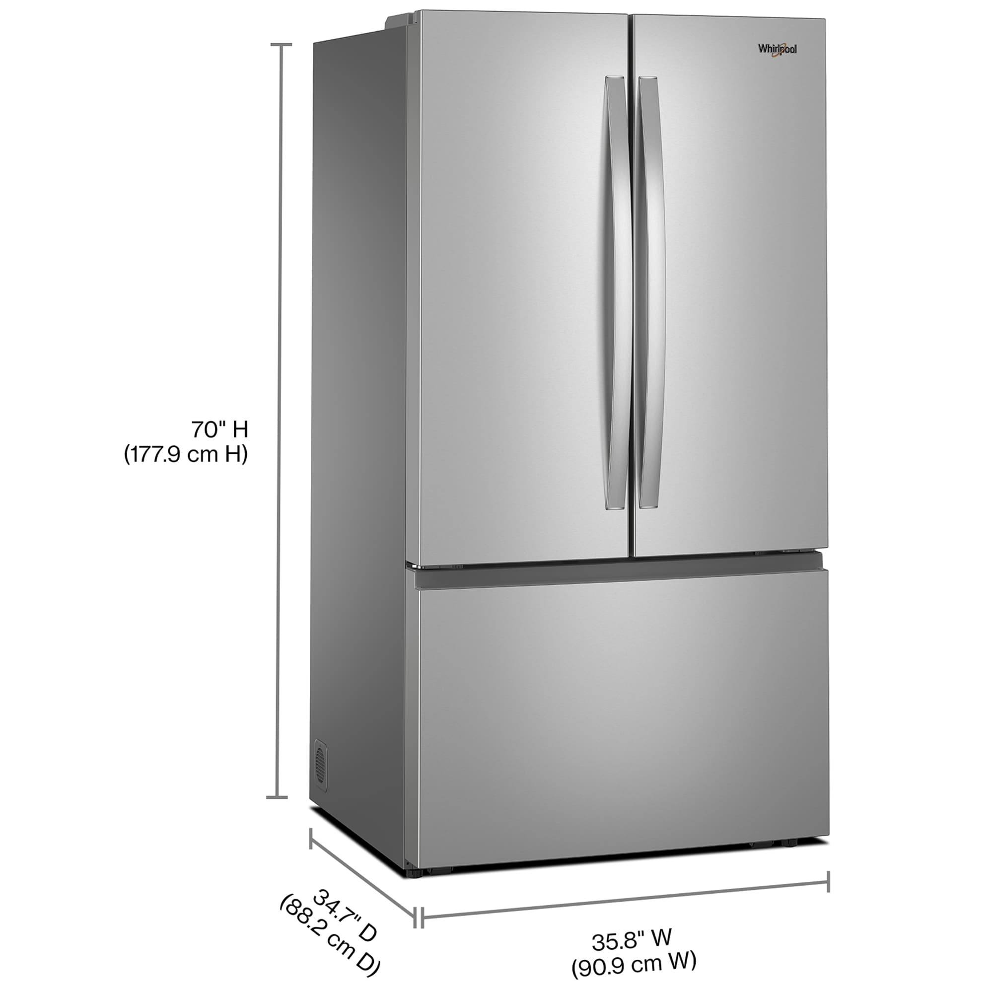 Whirlpool 36 in 30.5 cu. ft. French Door Refrigerator with Ice Maker - Fingerprint Resistant Stainless, Fingerprint Resistant Stainless, hires