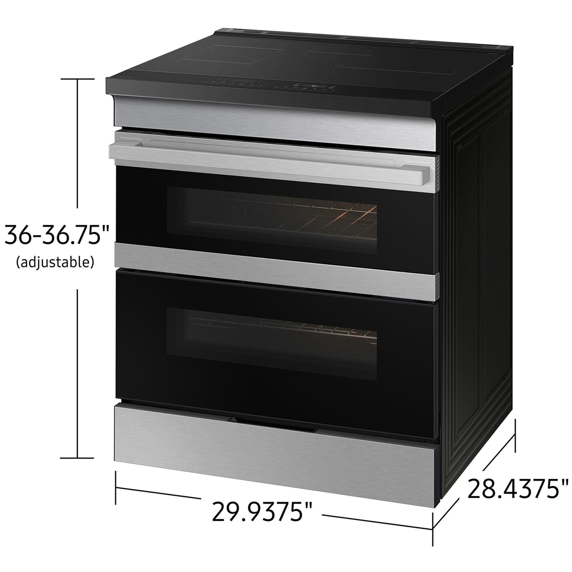 Samsung Bespoke 30 in. 6.1 cu. ft. Smart Air Fry True European Convection Double Oven Slide-In Electric Range with 4 Induction Burners - Stainless Steel, , hires