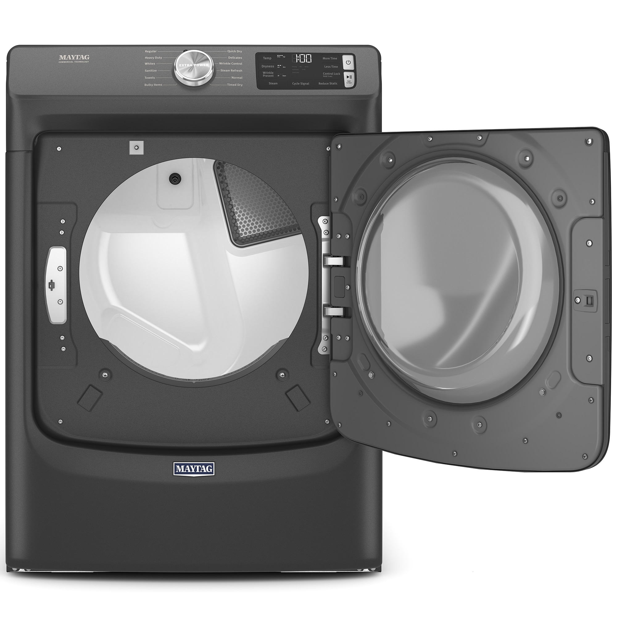 Maytag 27 in. 7.3 cu. ft. Front Loading Gas Dryer with 12 Dryer Programs, 9 Dry Options, Sanitize Cycle, Wrinkle Care & Sensor Dry - Volcano Black, , hires