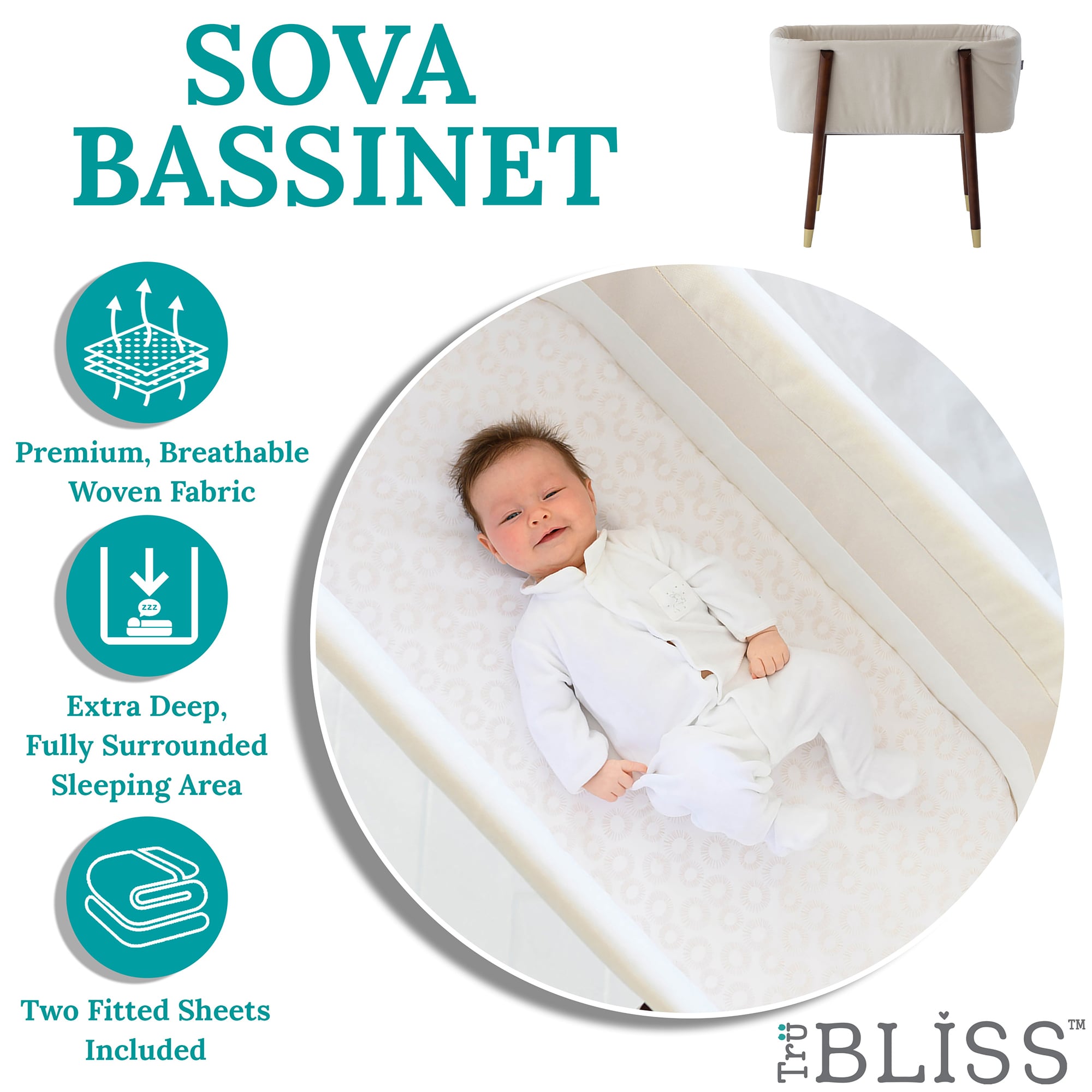 TruBliss Sova Bassinet - Irish Cream, Irish Cream, hires