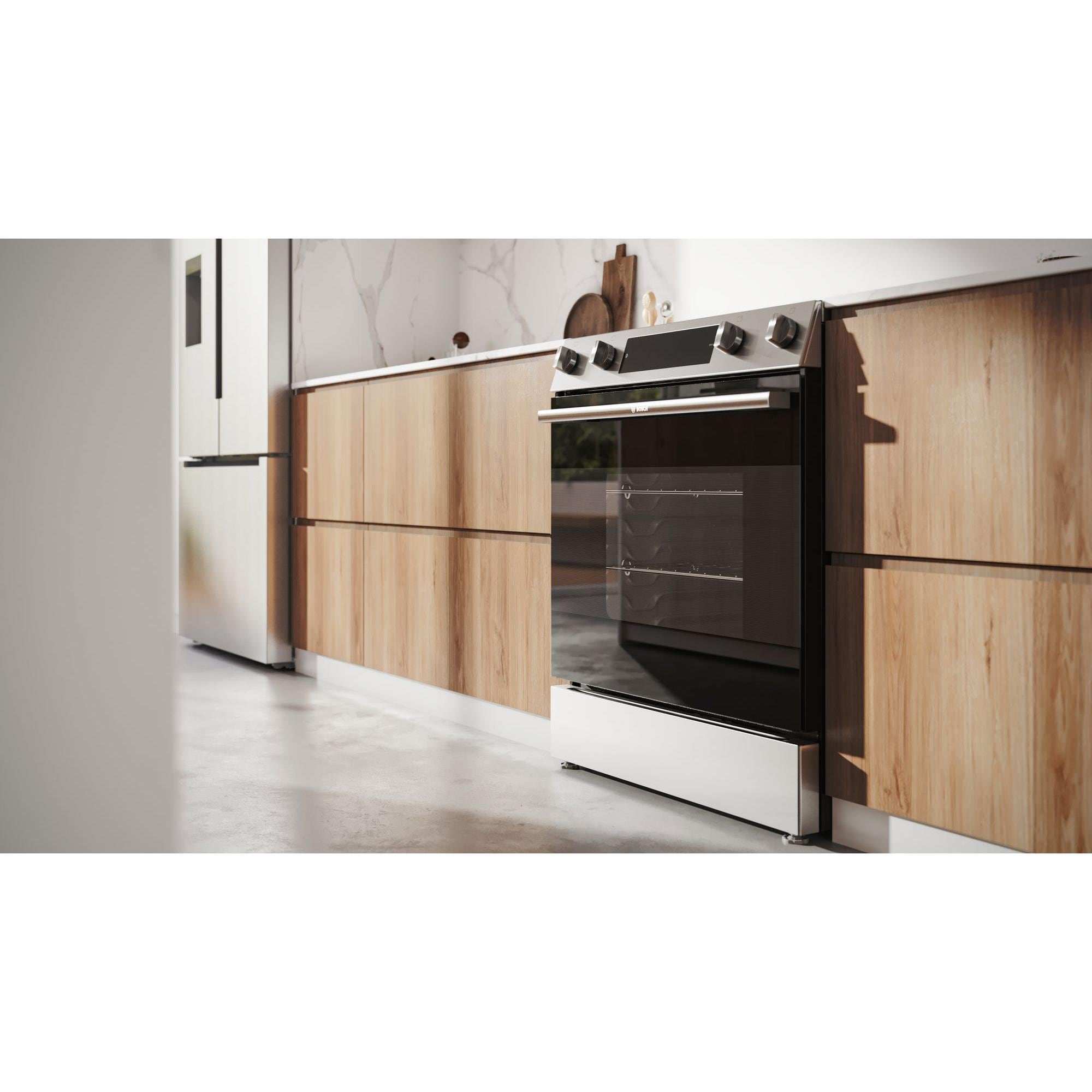 Bosch 100 Series 30 in. 5.8 cu. ft. Air Fry Standard Convection Slide-In Electric Range with Smoothtop Burners - Stainless Steel, , hires