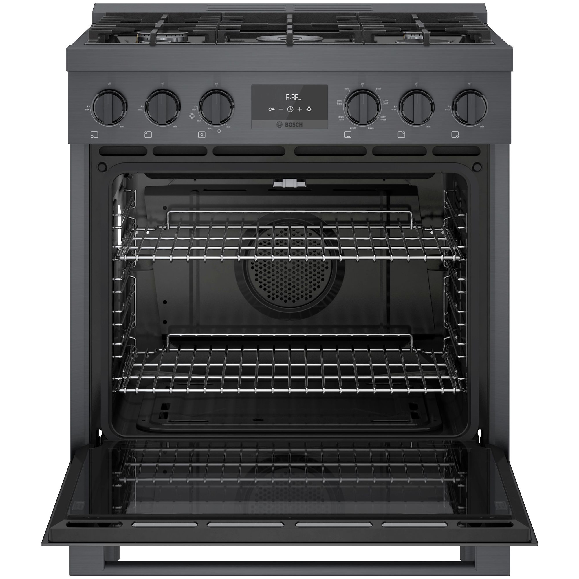Bosch 800 Series 30 in. 3.9 cu. ft. True European Convection Dual Fuel Range with 5 Sealed Burners - Black Stainless, , hires