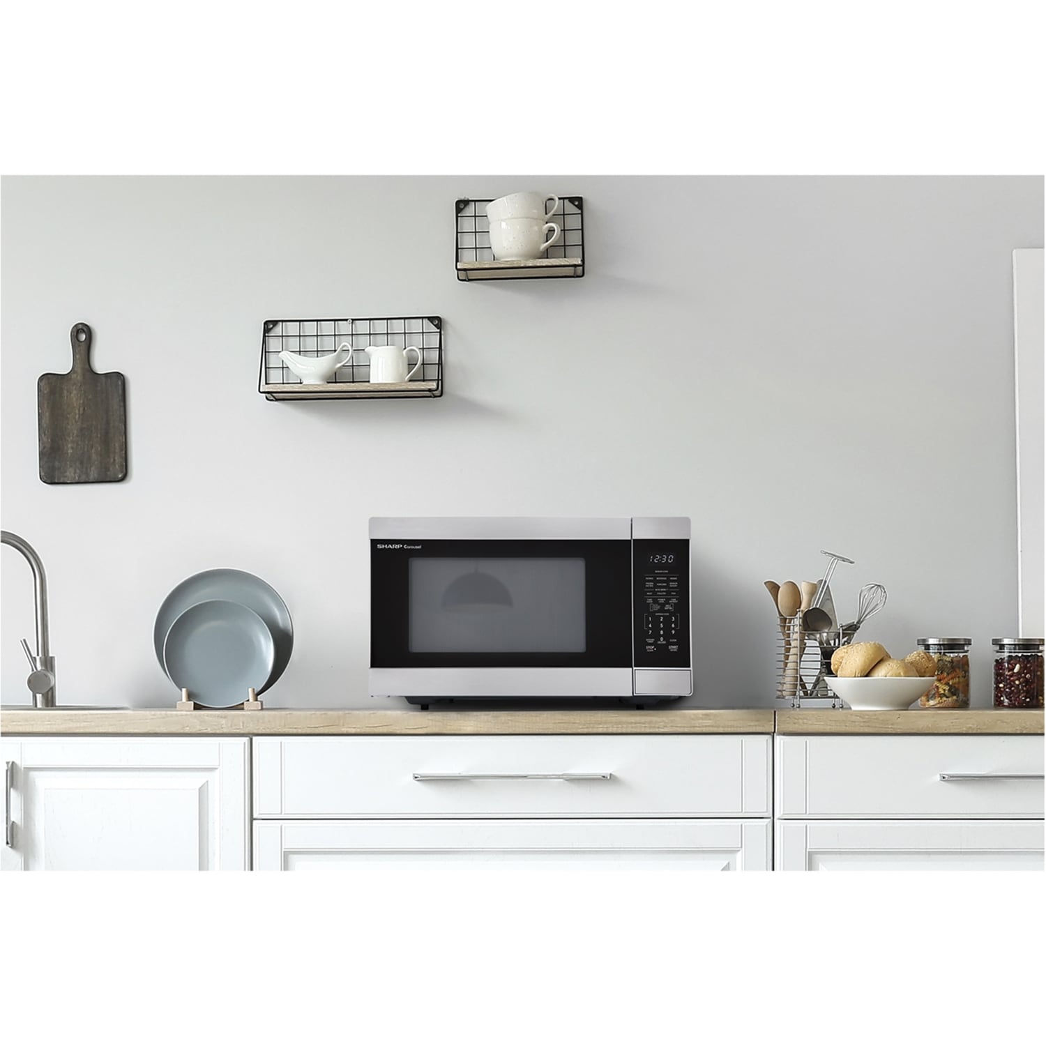 Sharp 22 in. 1.6 cu. ft. 1100W Countertop Microwave with Sensor Cooking - Stainless Steel, , hires