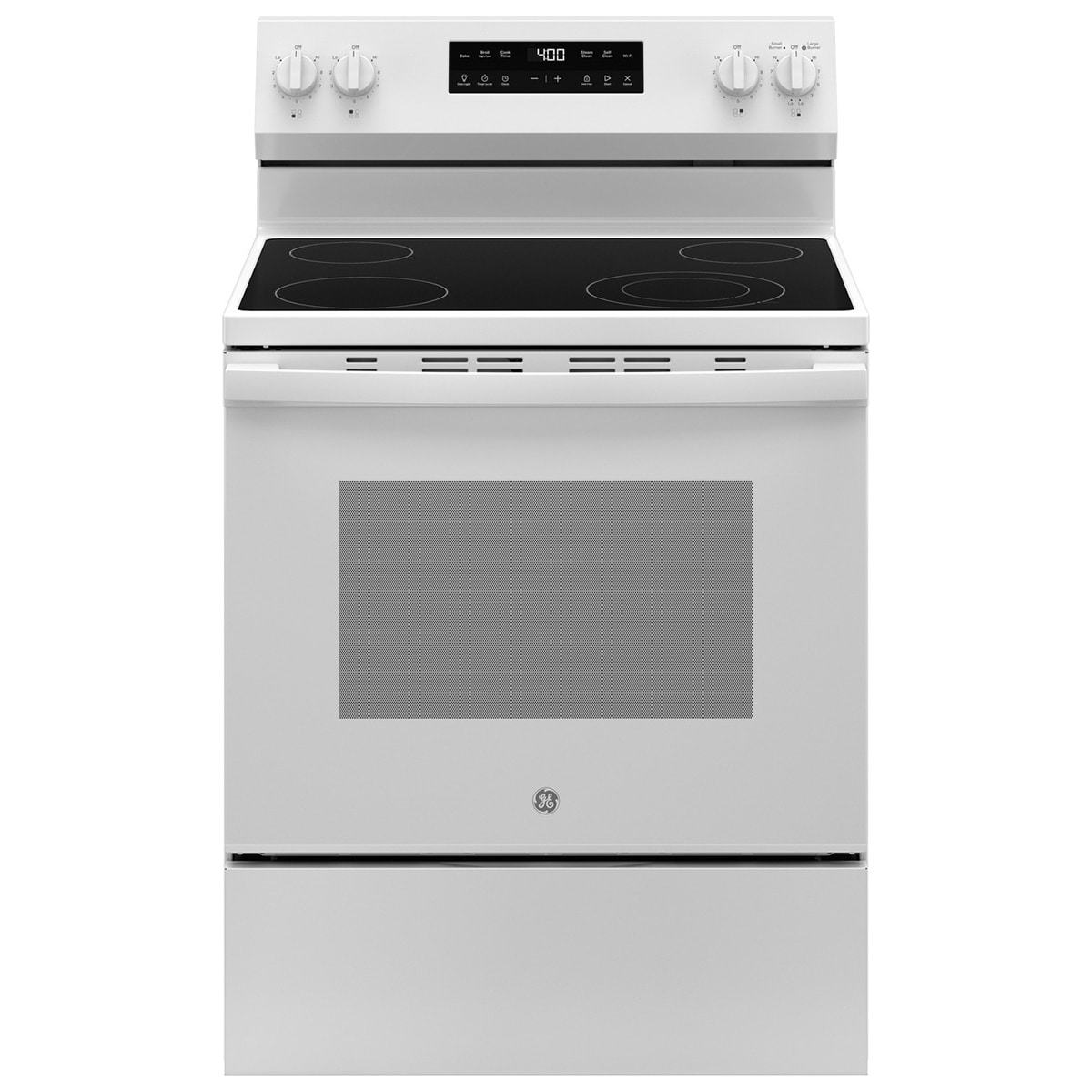 GE 400 Series 30 in. 5.3 cu. ft. Smart Electric Range with Radiant Burners - White, White, hires