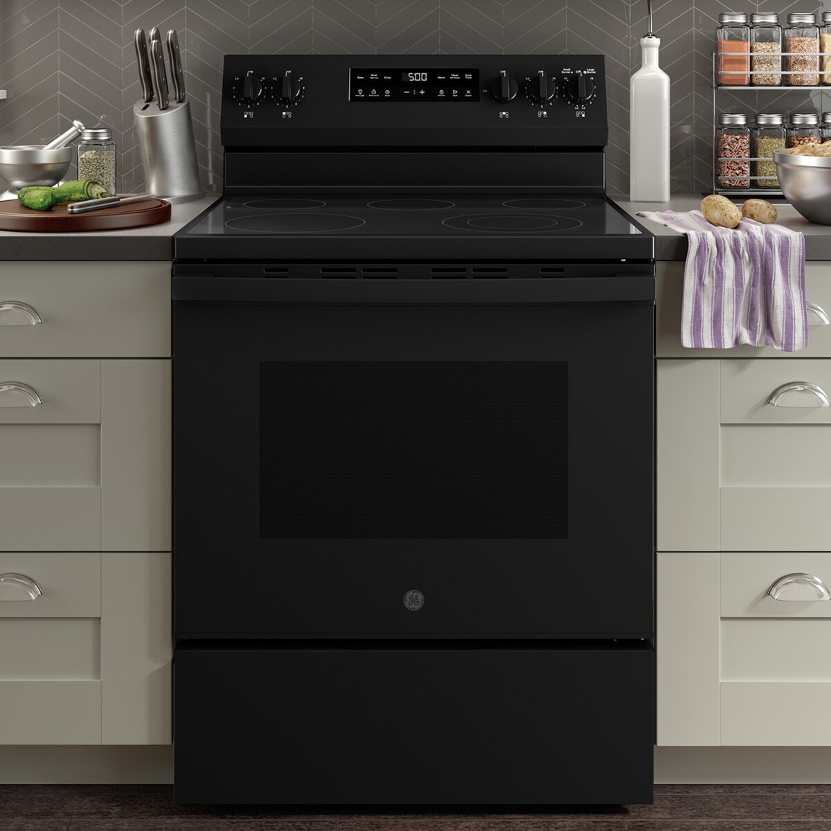 GE 500 Series 30 in. 5.3 cu. ft. Electric Range with Radiant Burners - Black, Black, hires