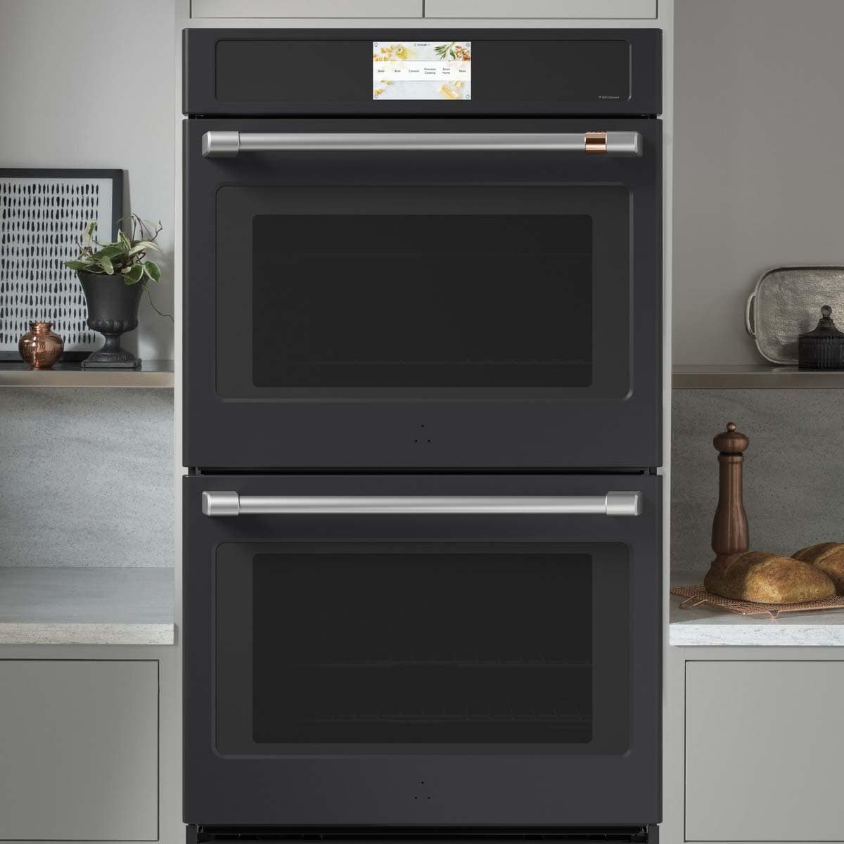 Cafe Professional Series 30 in. 10 cu. ft. Smart Top Control Electric Double Wall Oven with True European Convection - Matte Black, Matte Black, hires