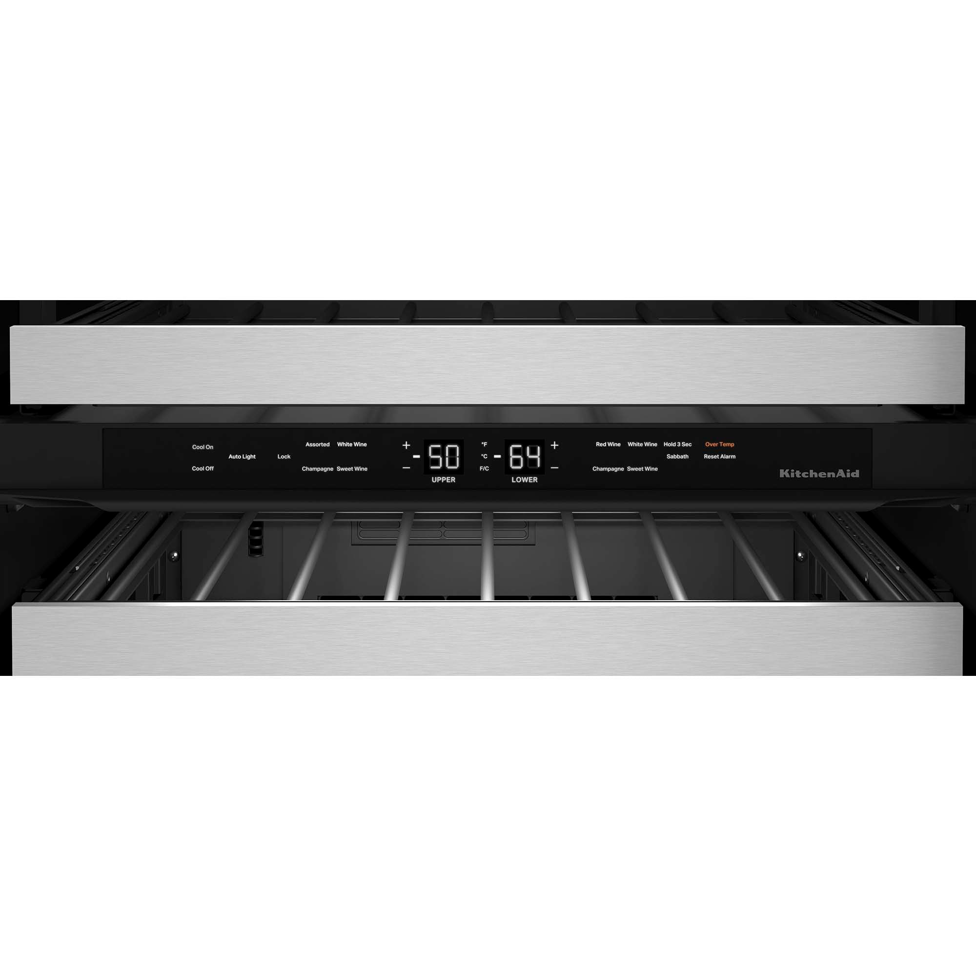 KitchenAid 24 in. Undercounter Wine Cooler with Metal Racks, Dual Temperature Zones & 46 Bottle Capacity - Black Stainless Steel, Black Stainless, hires