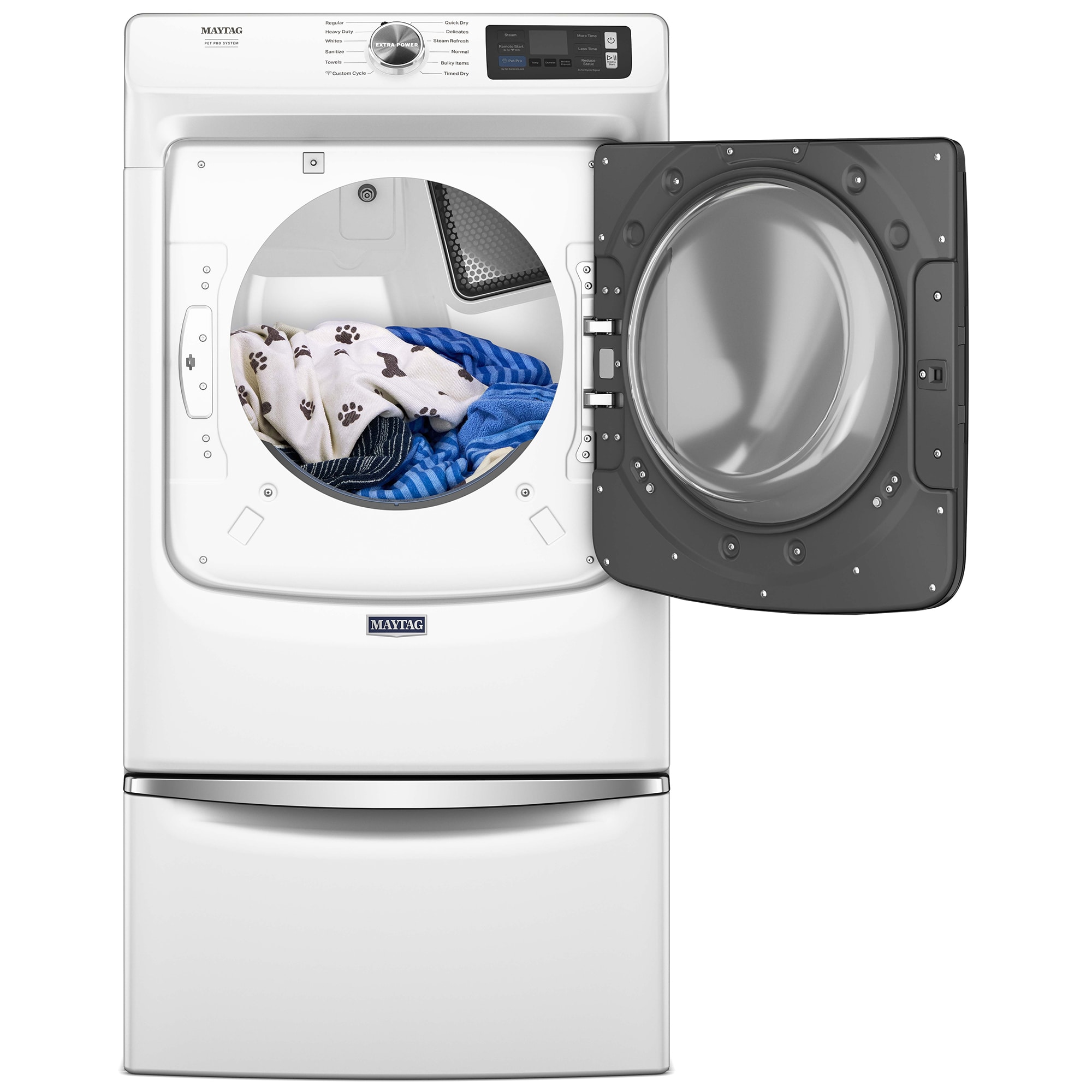 Maytag Pet Pro 27 in. 7.4 cu. ft. Smart Stackable Electric Dryer with Sensor Dry, Sanitize & Steam Cycle - White, White, hires
