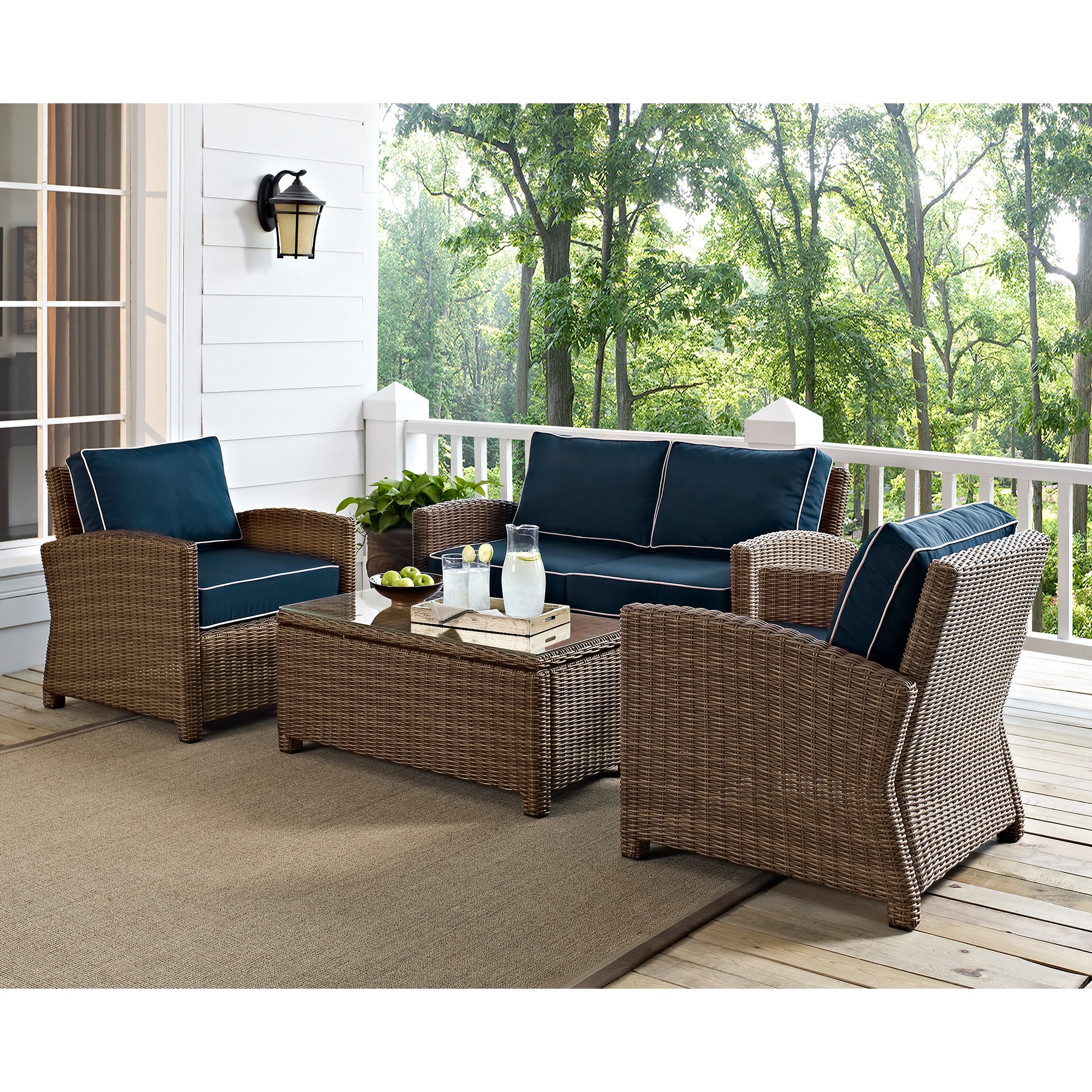 Crosley Bradenton 4-Piece Outdoor Loveseat Patio Furniture Set - Navy, , hires