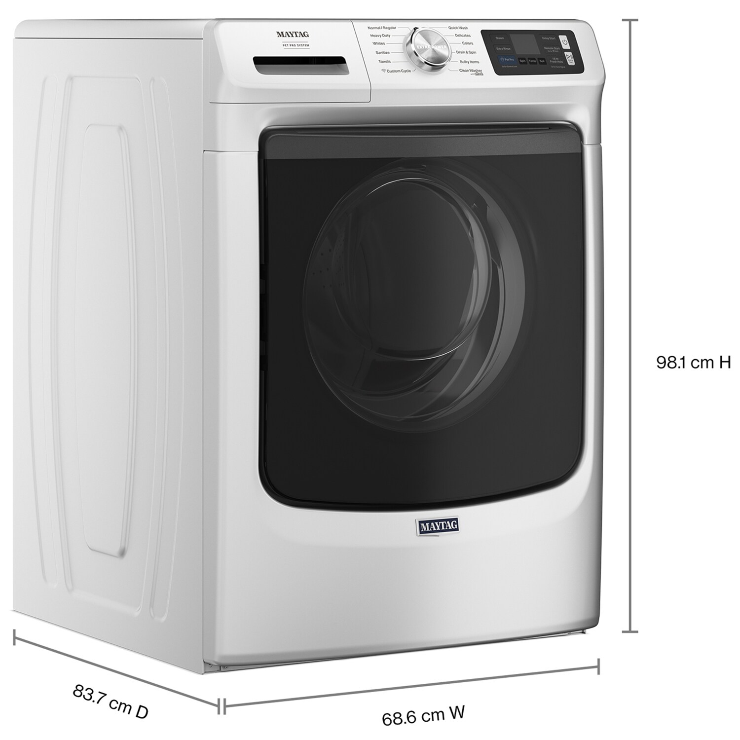 Maytag Pet Pro 27 in. 5.0 cu. ft. Smart Stackable Front Load Washer with Sanitize & Steam Cycle - White, White, hires