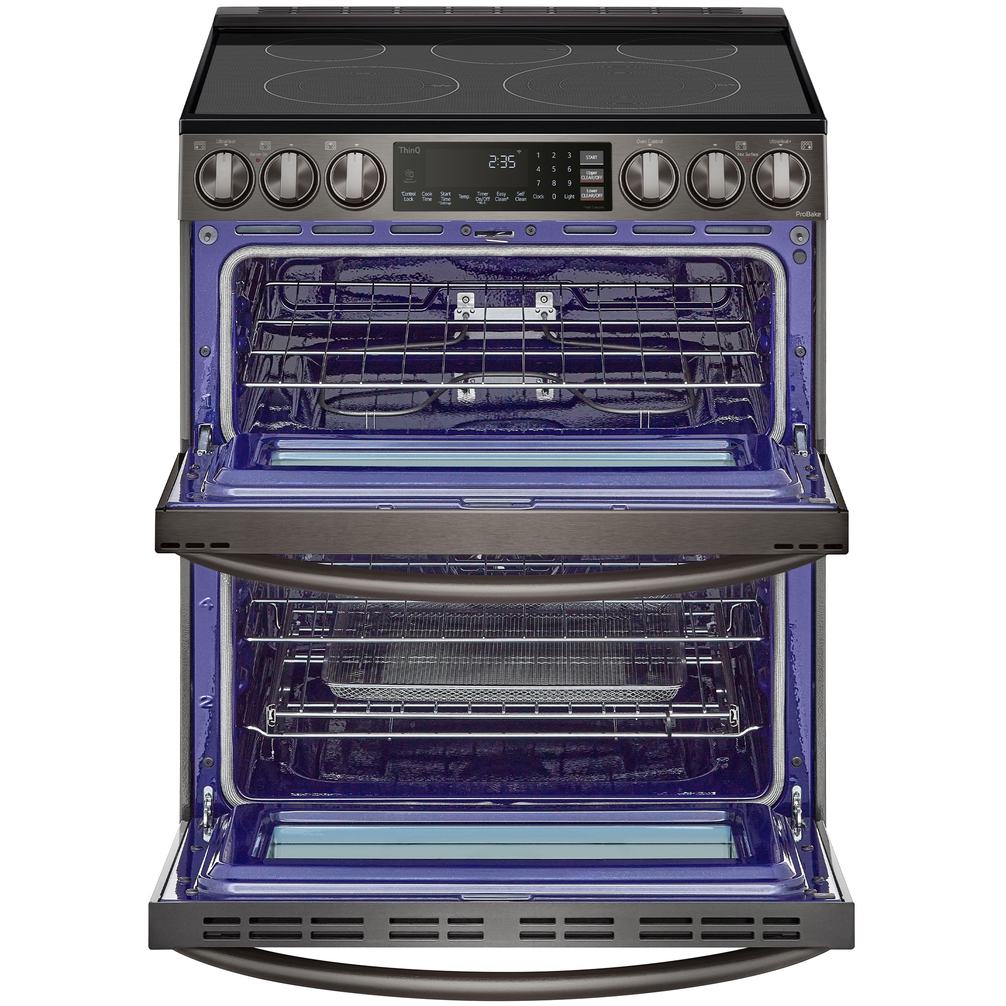 LG InstaView 30 in. 7.3 cu. ft. Smart Air Fry True European Convection Double Oven Slide-In Electric Range with Smoothtop Burners - PrintProof Black Stainless Steel, PrintProof Black Stainless Steel, hires