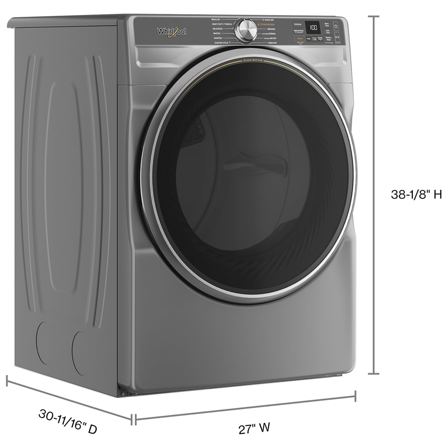 Whirlpool 27 in. 7.4 cu. ft. Smart Stackable Electric Dryer with Sensor Dry, Sanitize & Steam Cycle - Silver, Silver, hires