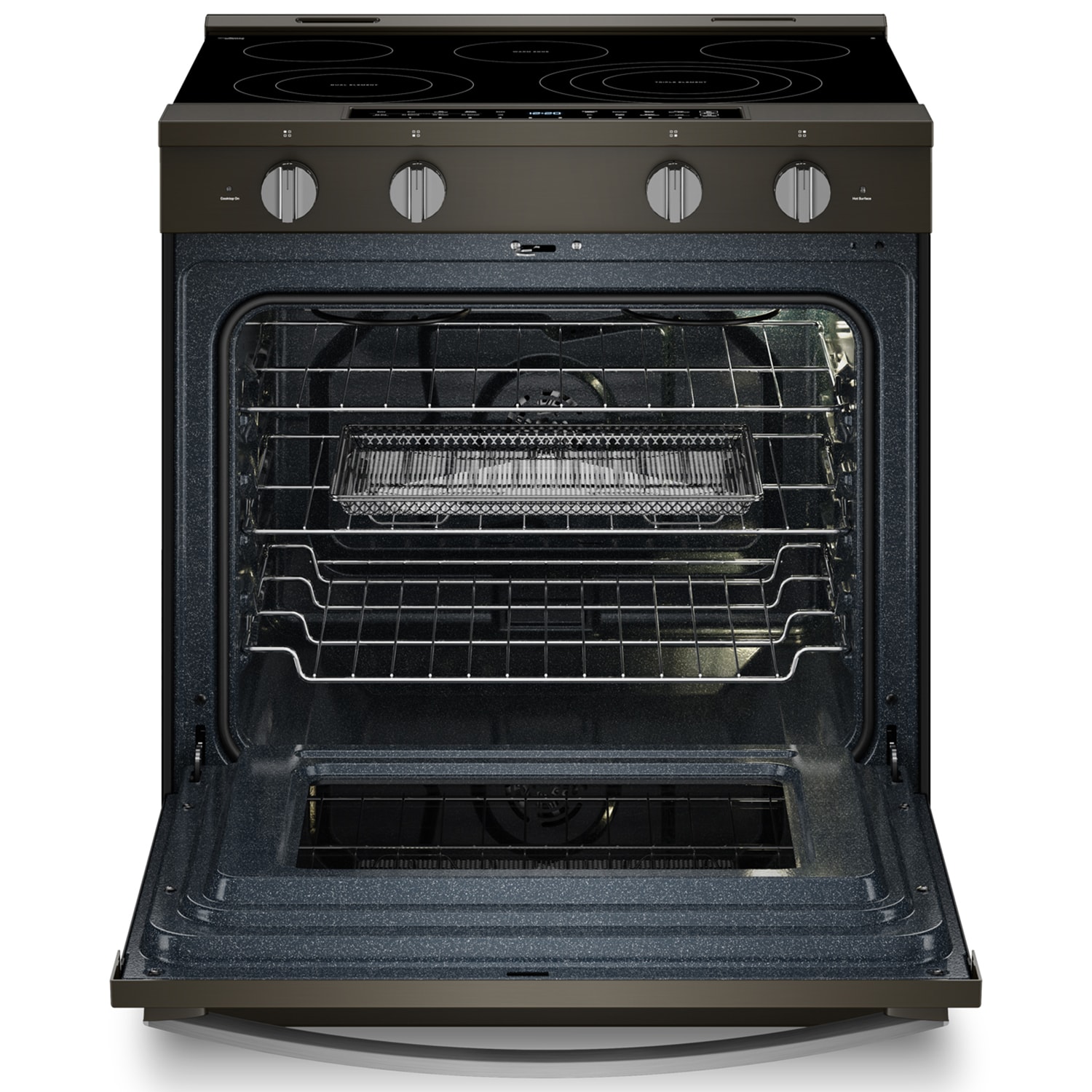 Whirlpool 30 in. 5.3 cu. ft. Smart Air Fry True European Convection Slide-In Electric Range with Radiant Burners - Black with Stainless Steel, Black with Stainless Steel, hires