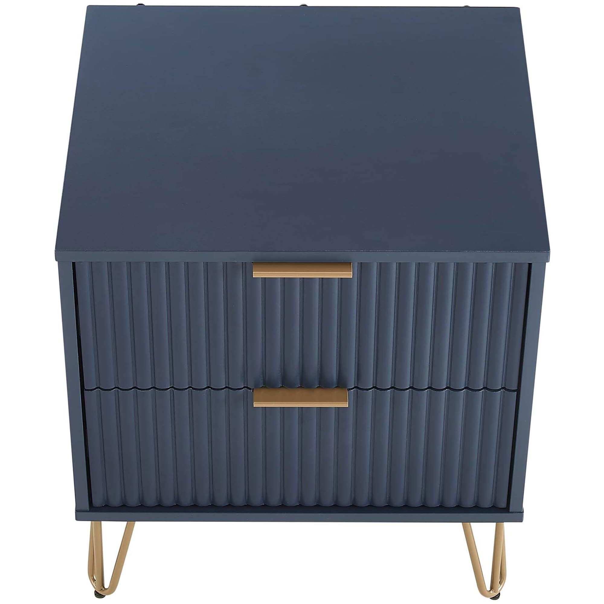 Manhattan Comfort DUMBO 2.0 Modern Nightstand with 2 Drawer & Metal Feet - Midnight Blue, Midnight Blue, hires