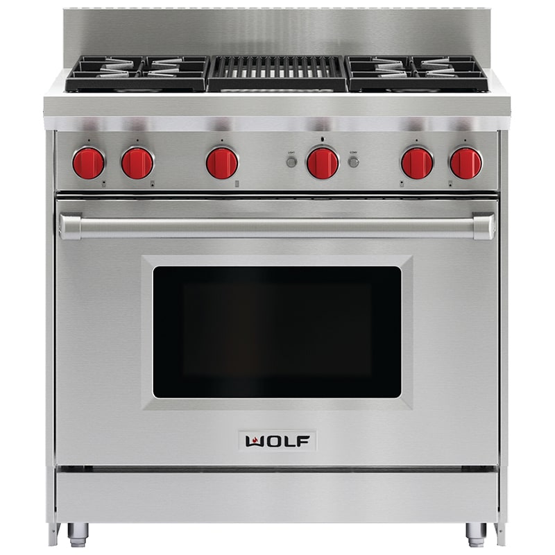 Wolf 36 in. 5.5 cu. ft. Standard Convection Gas Range with 4 Sealed Burners & Grill - Stainless Steel, , hires