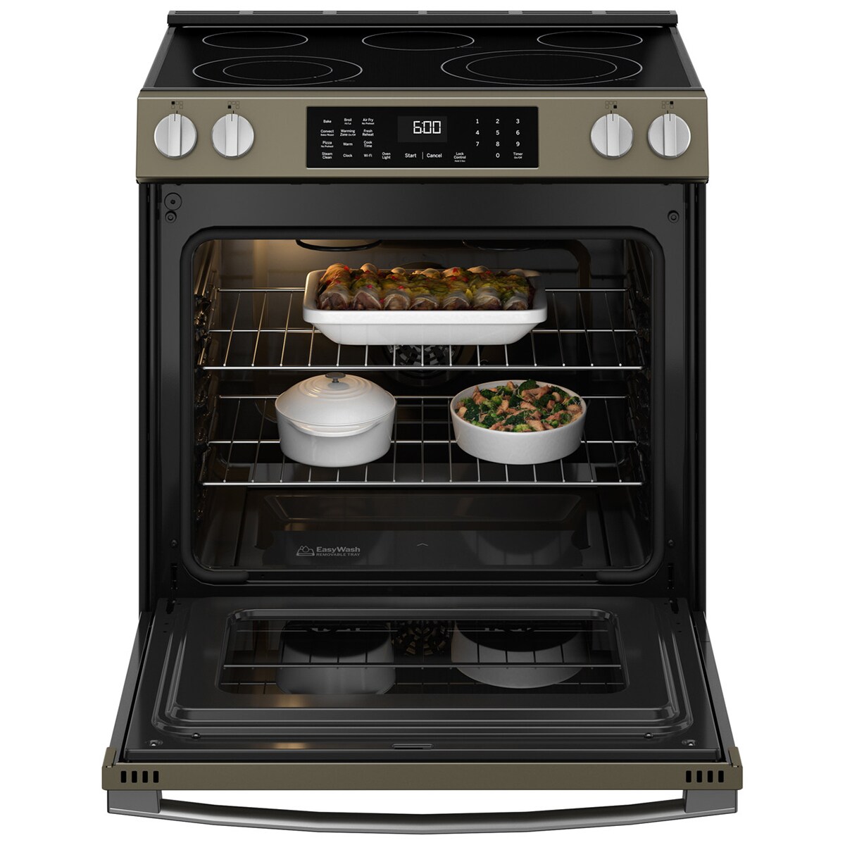 GE 30 in. 5.3 cu. ft. Smart Air Fry Standard Convection Slide-In Electric Range with Radiant Burners - Slate, Slate, hires