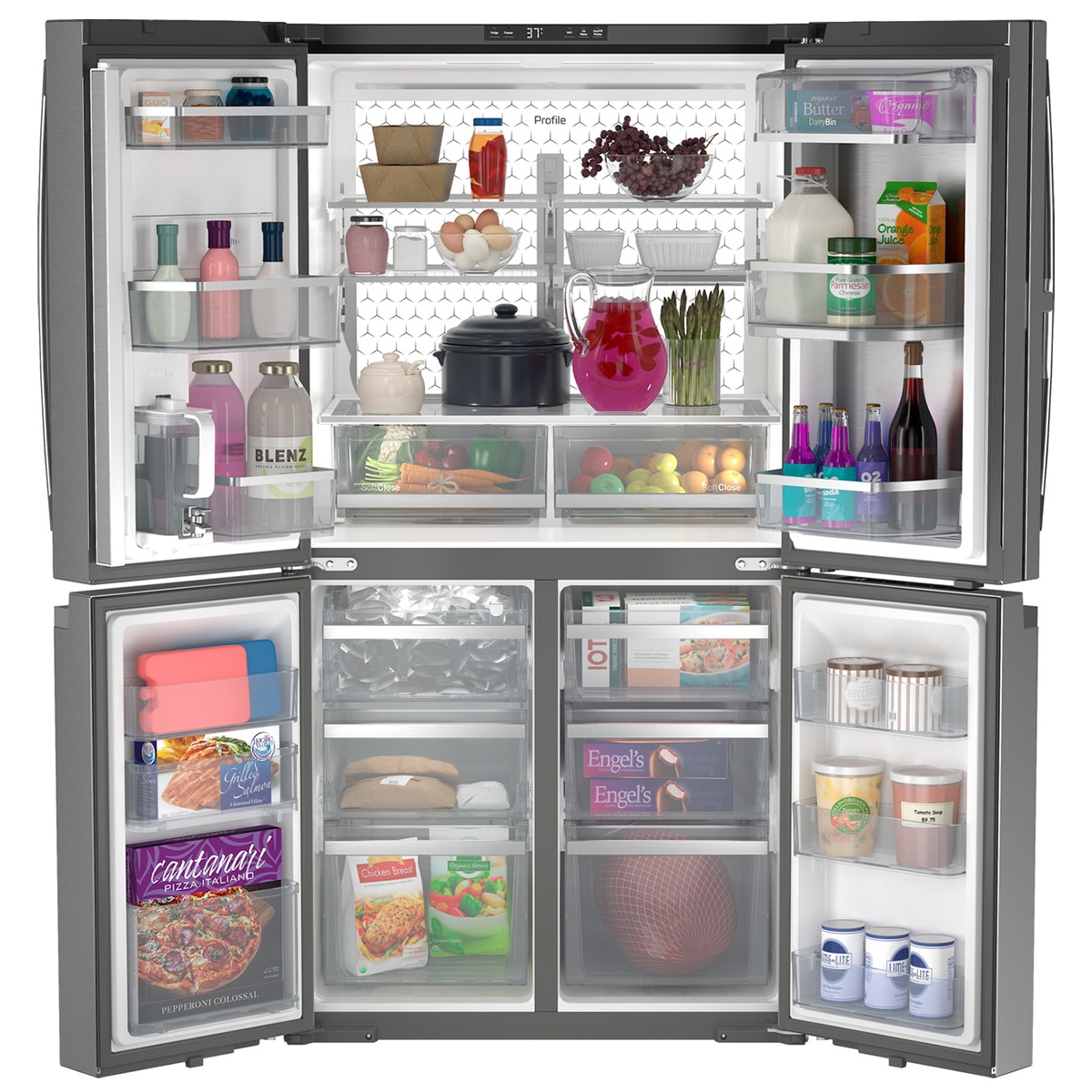 GE Profile 36 in. 22.9 cu. ft. Smart Counter Depth 4-Door French Door Refrigerator with Internal Water AutoFill Pitcher - Fingerprint Resistant Stainless, , hires