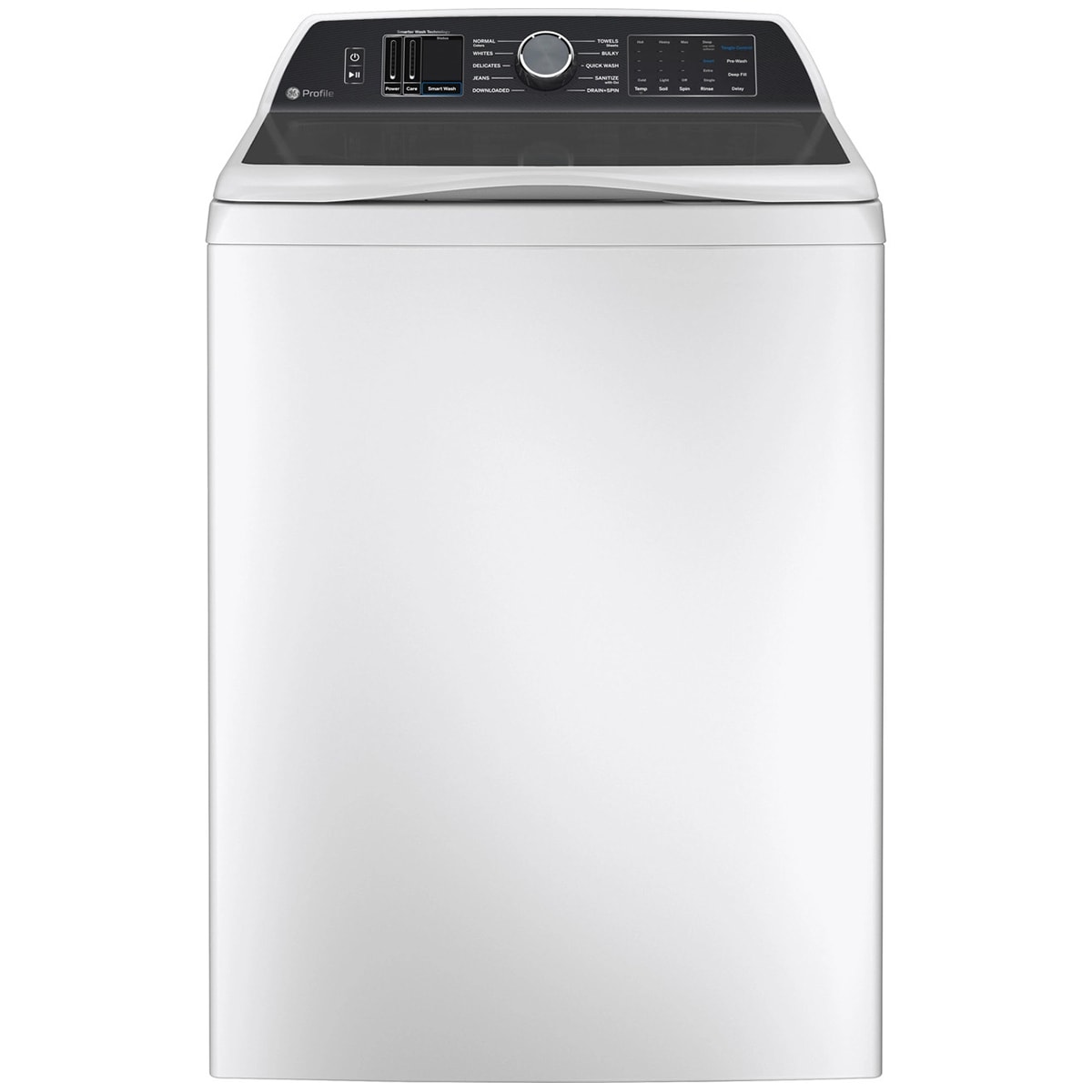 GE Profile 28 in. 5.3 cu. ft. Smart Top Load Washer with Agitator, Smarter Wash Technology, FlexDispense & Sanitize with Oxi - White, White on White, hires