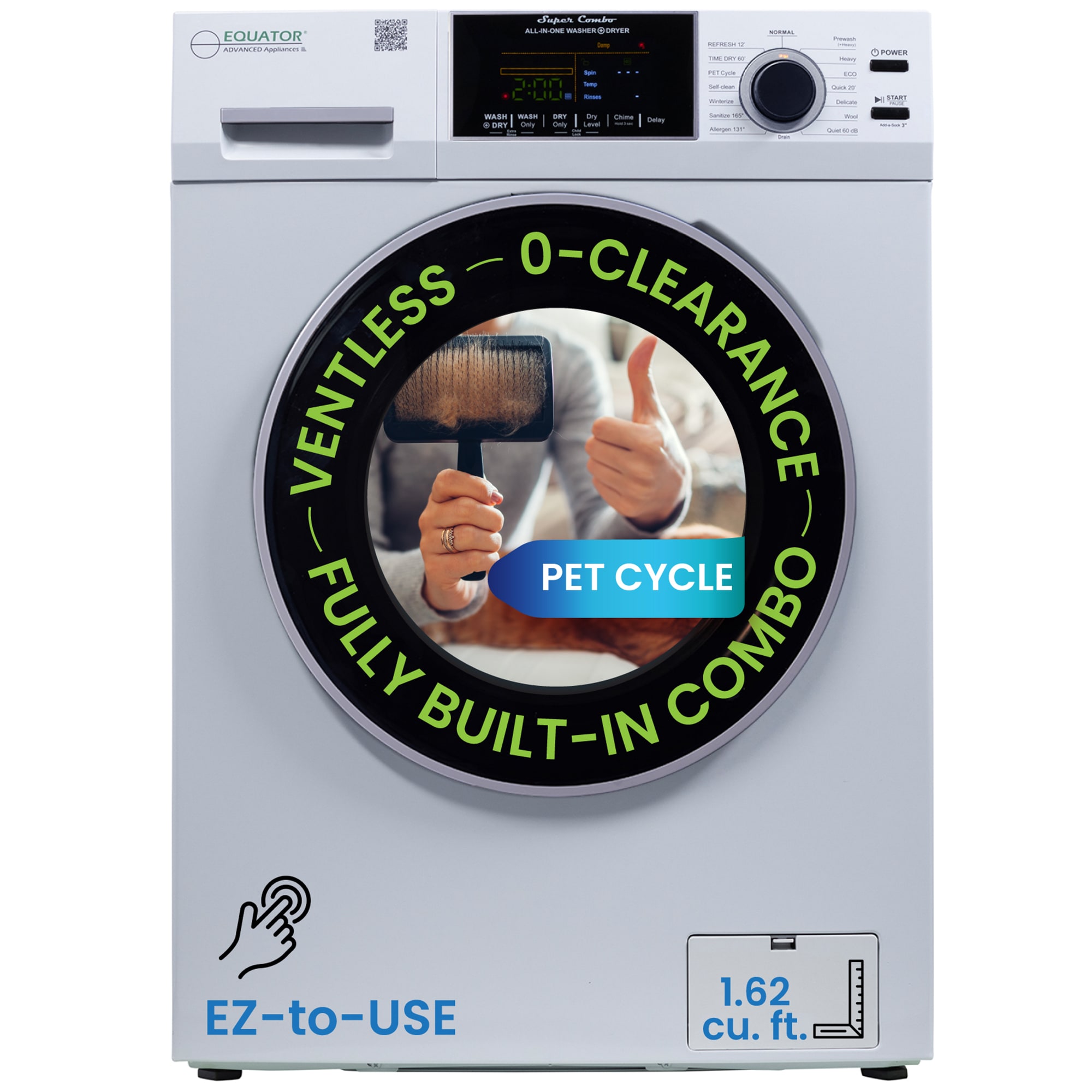 Equator 24 in. 1.6 cu. ft. Electric Front Load Ventless All-in-One Laundry Center with Sanitize Cycle & Sensor Dry - White, White, hires