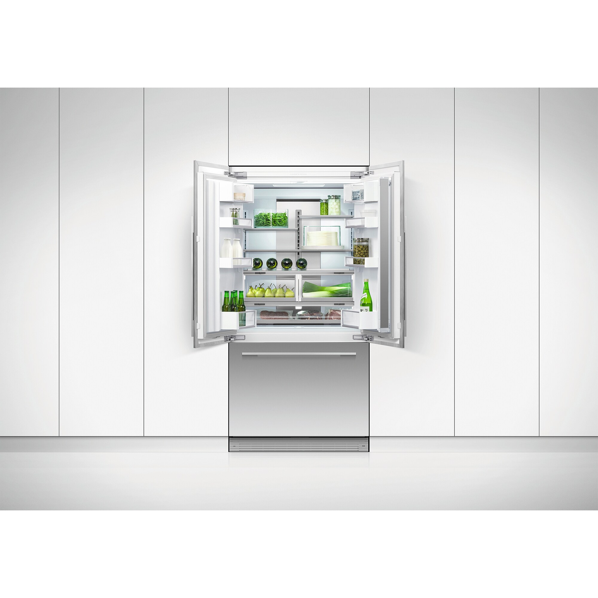 Fisher & Paykel Series 7 Integrated 36 in. 17.0 cu. ft. Built-In Counter Depth 72 Heigh French Door Refrigerator with Water Dispenser - Required Stainless Door Panels and Handles Sold Separately Does Not Accept Custom Cabinetry Panel, , hires