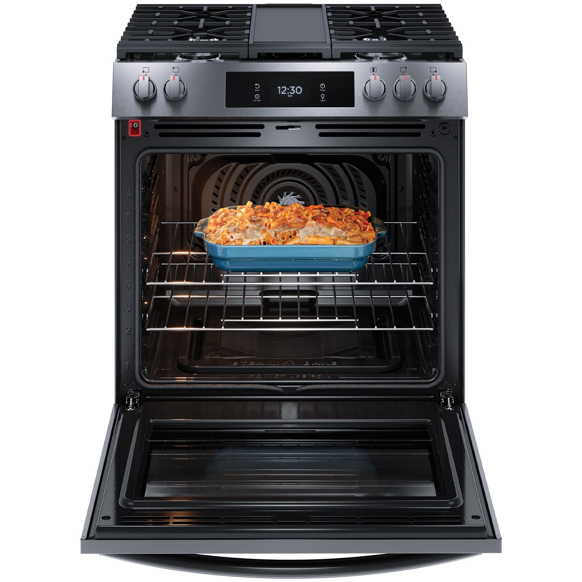 Frigidaire Gallery 30 in. 6 cu. ft. Air Fry True European Convection Steam Gas Range with 5 Sealed Burners & Griddle - Black Stainless, , hires