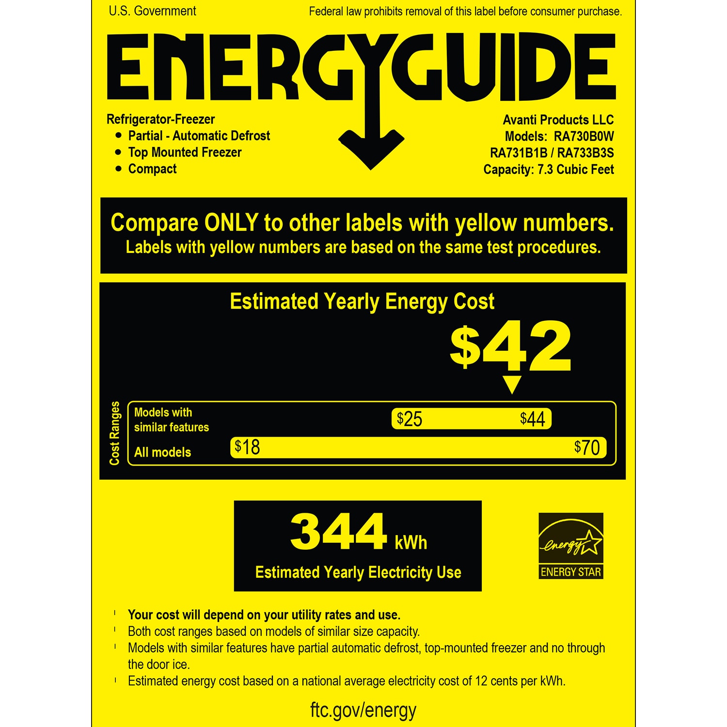 Avanti 22 in. 7.3 cu. ft. Top Freezer Refrigerator - White, White, hires