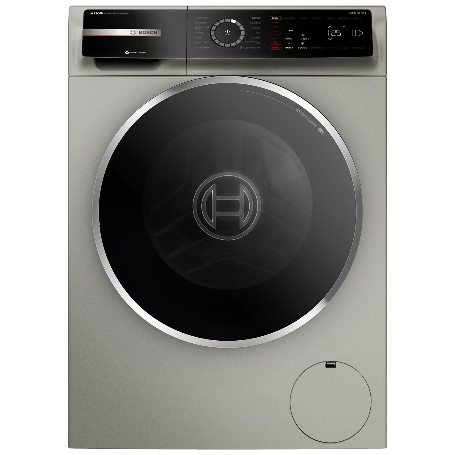 Bosch 800 Series 24 in. 2.4 cu. ft. Smart Stackable Front Load Washer with Sanitize Cycle - Pearl Steel, , hires