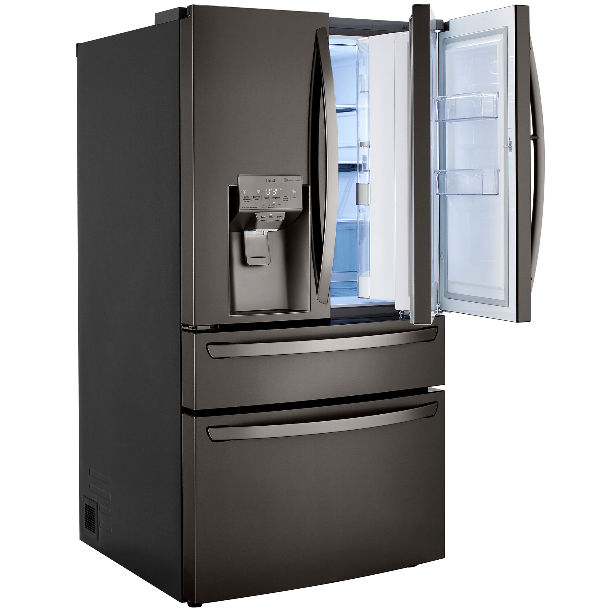 LG 36 in. 29.5 cu. ft. Smart 4-Door French Door Refrigerator with External Ice & Water Dispenser- Black Stainless Steel, Black Stainless, hires
