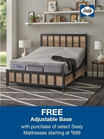 Free Adjustable Base with purchase of select Sealy Mattresses starting at $699